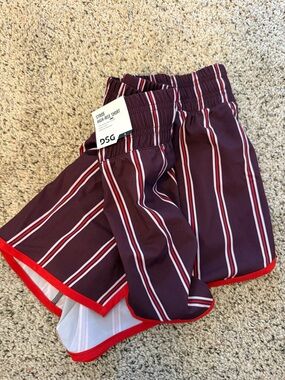 DSG Burgundy Striped Sport Shorts with Red Trim
